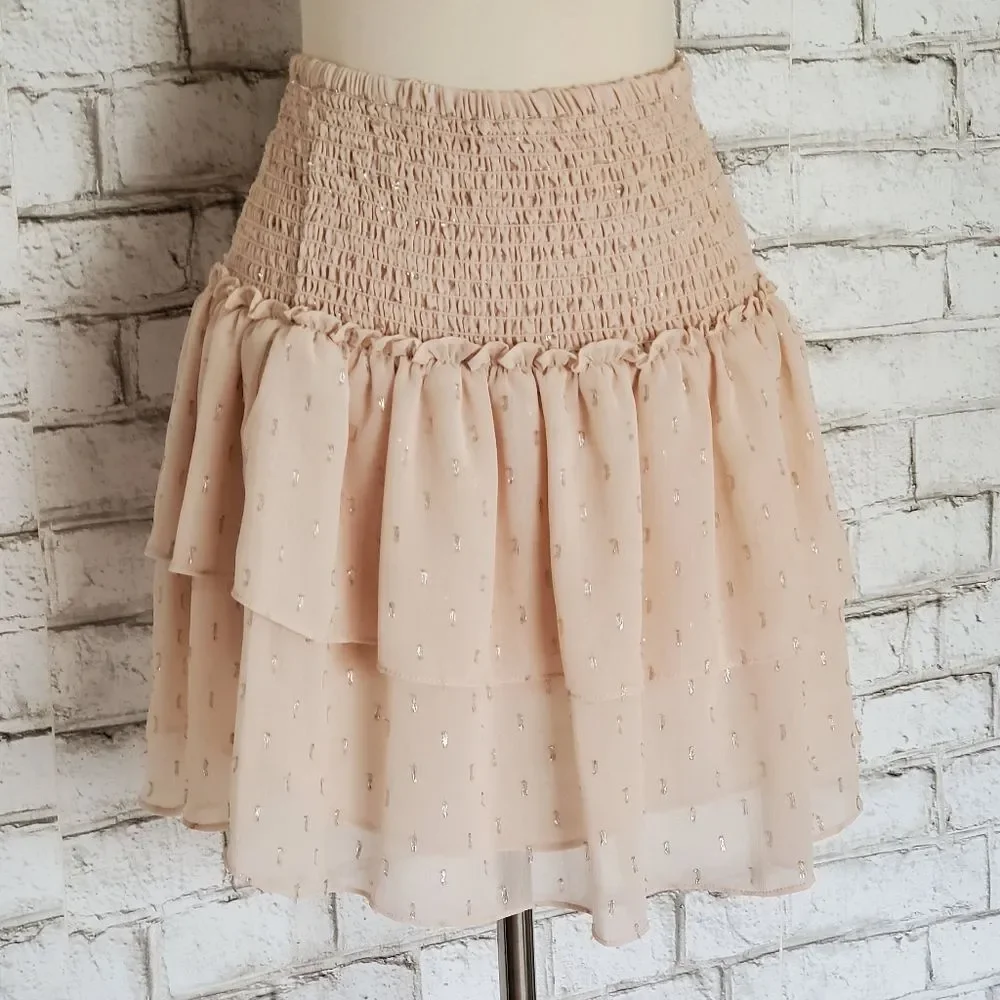 Chelsea & Violet Blush Pink Smocked Waist Sparkle Tiered Mini Skirt Large 12 NWT